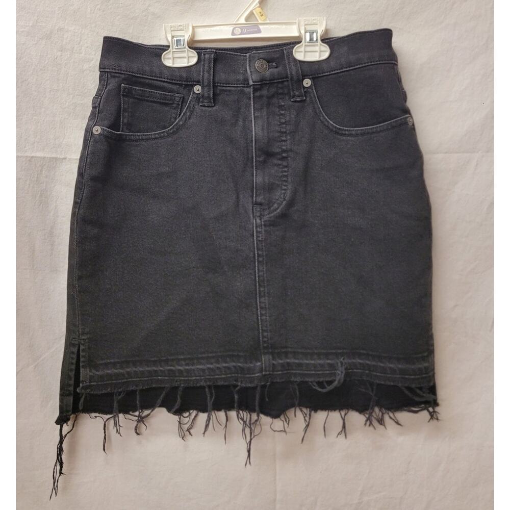 Madewell Black Denim Distressed Miniskirt Women's 25 Hi-Low Hem